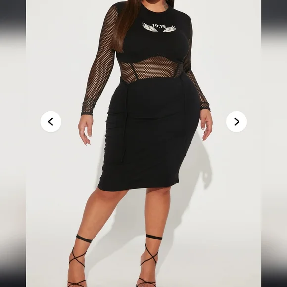 NWT !! Fashion Nova Black Mesh Wing Detail Dress - Picture 2 of 5